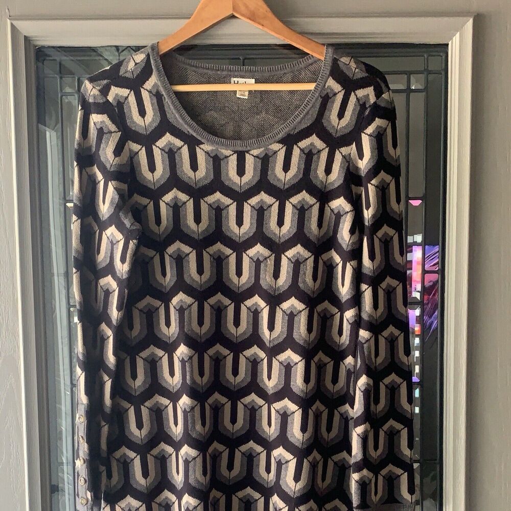 Hatley Dress  Large  Knit Blend. Black/tan Geometric.  Cottage Core ‎ Academia